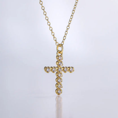 Fashion Cross Copper Gold Plated Zircon Pendant Necklace 1 Piece