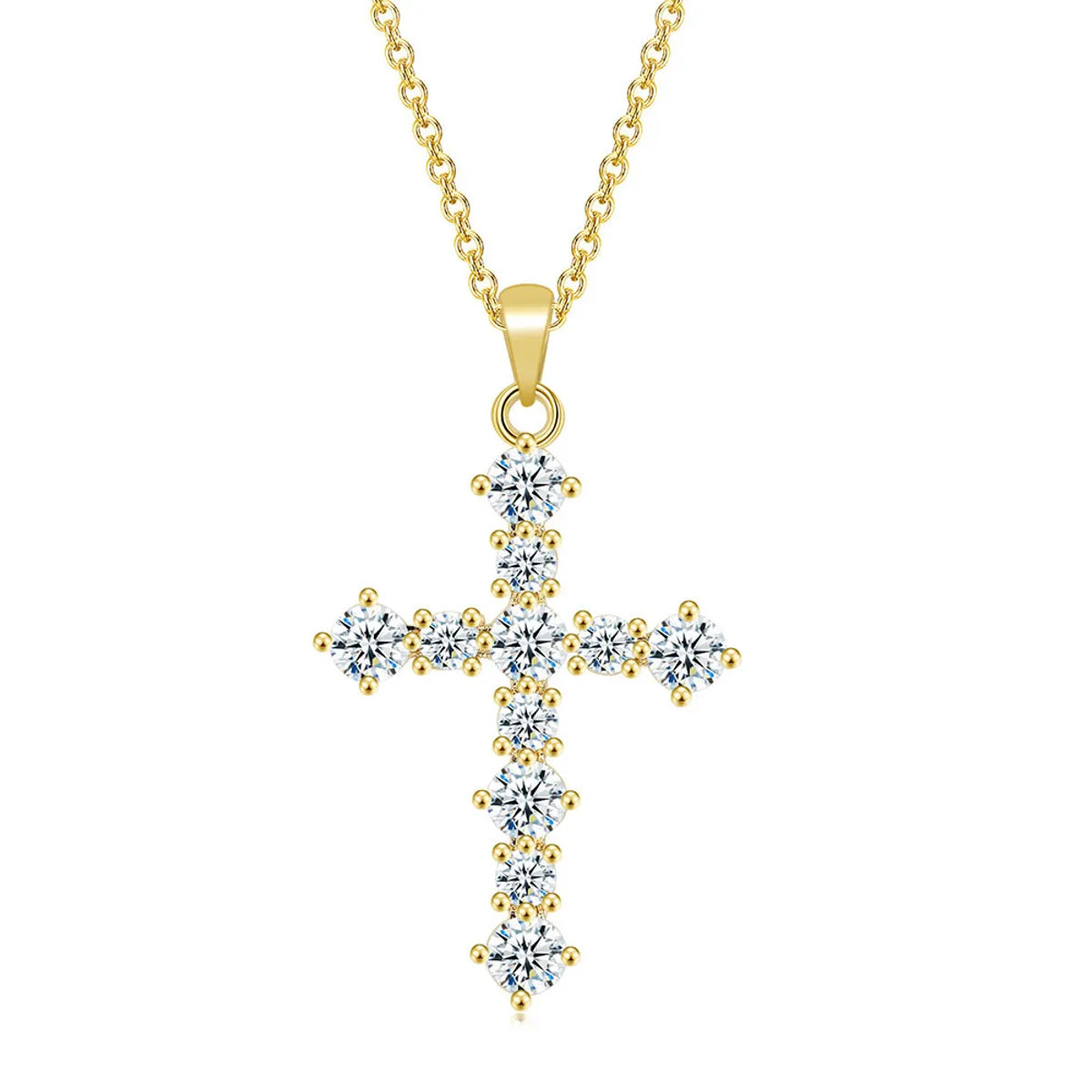 Fashion Cross Copper Inlay Zircon Pendant Necklace 1 Piece