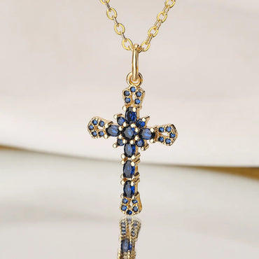 Fashion Cross Copper Inlay Zircon Pendant Necklace 1 Piece