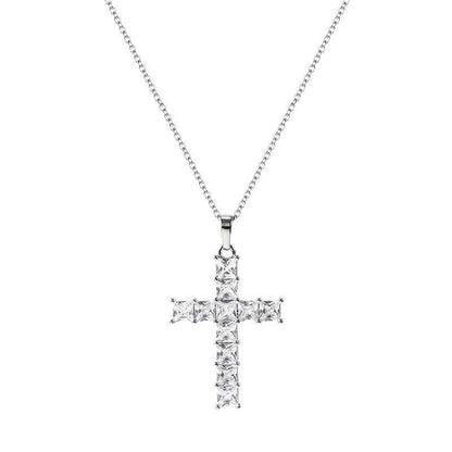 Fashion Cross Copper Inlay Zircon Pendant Necklace