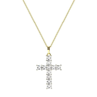 Fashion Cross Copper Inlay Zircon Pendant Necklace