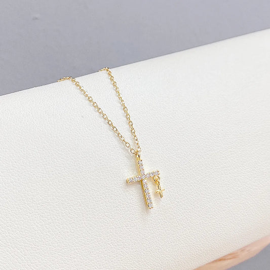 Fashion Cross Copper Necklace Gold Plated Zircon Copper Necklaces 1 Piece