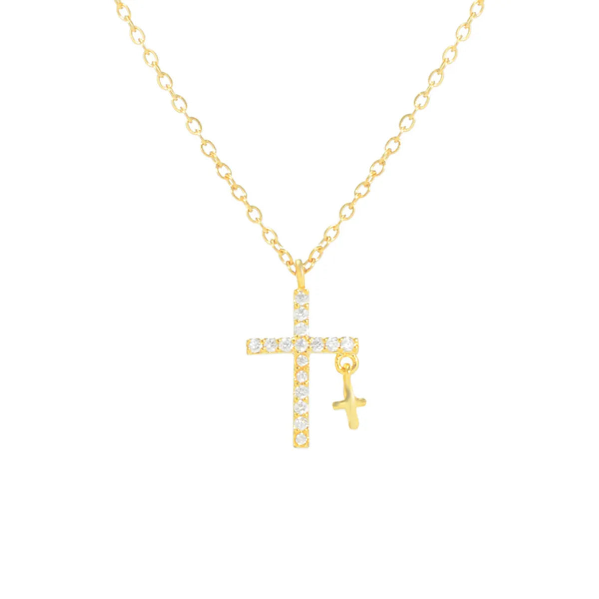 Fashion Cross Copper Necklace Gold Plated Zircon Copper Necklaces 1 Piece