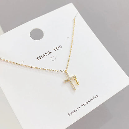 Fashion Cross Copper Necklace Gold Plated Zircon Copper Necklaces 1 Piece