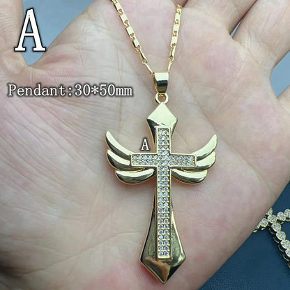 Fashion Cross Copper Plating Zircon Pendant Necklace 1 Piece