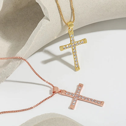 Fashion Cross Copper Rhinestones Pendant Necklace