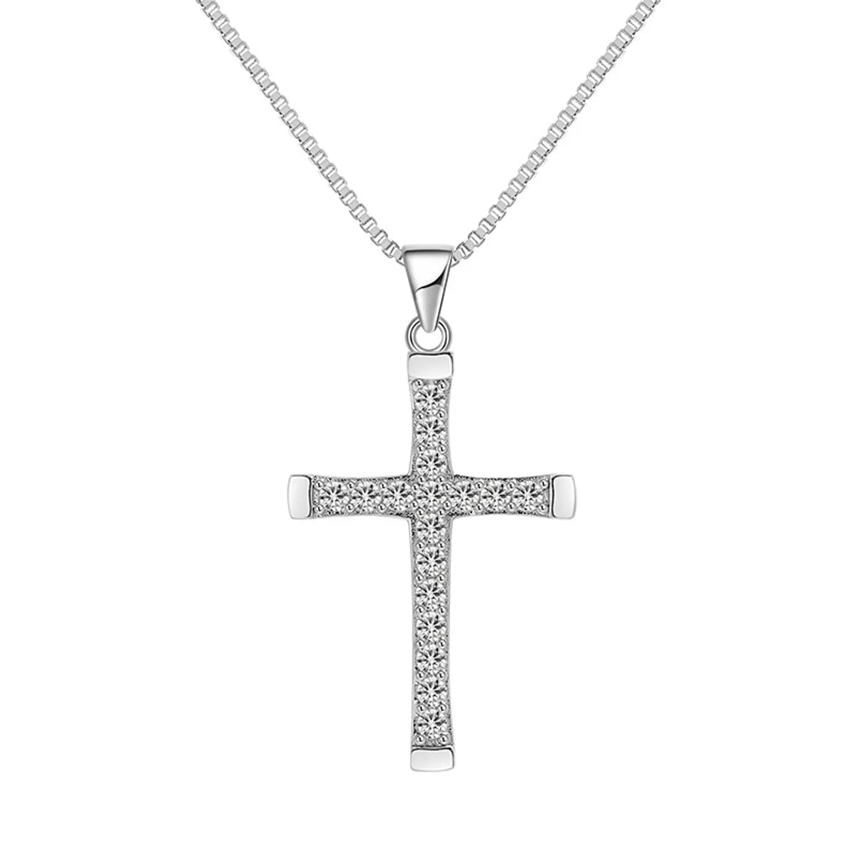 Fashion Cross Copper Rhinestones Pendant Necklace