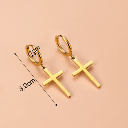 Fashion Cross Devil's Eye Heart Shape Stainless Steel Butterfly Gold Plated Artificial Pearls Rhinestones Dangling Earrings 1 Pair