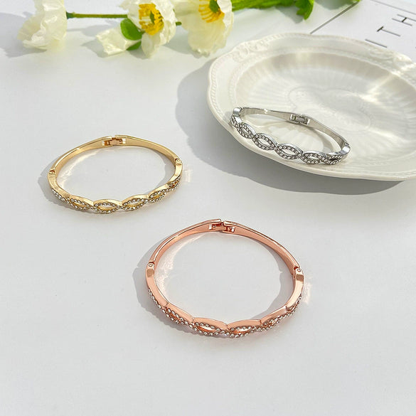 Fashion Cross Diamond Hollow Alloy Woven Twist Electroplated Bracelet Jewelry