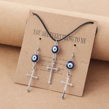 Fashion Cross Eye Stainless Steel Resin Enamel Earrings Necklace