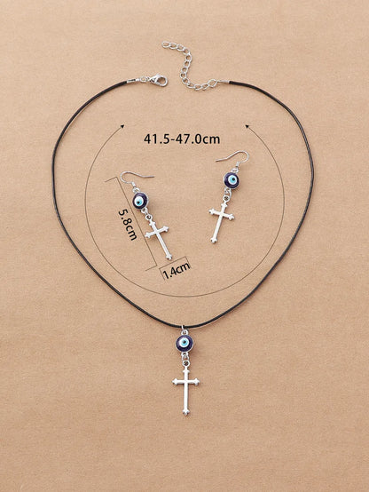 Fashion Cross Eye Stainless Steel Resin Enamel Earrings Necklace