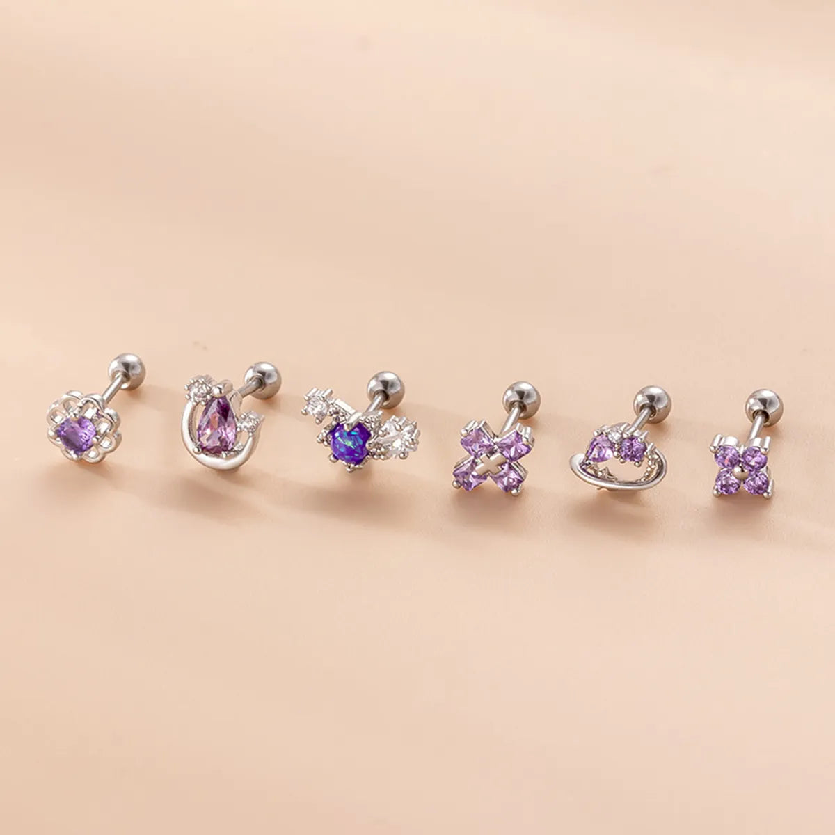 Fashion Cross Flower Stainless Steel Ear Studs Plating Zircon Stainless Steel Earrings 1 Piece