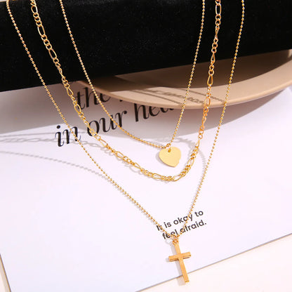 Fashion Cross Heart Shape Alloy Plating Layered Necklaces