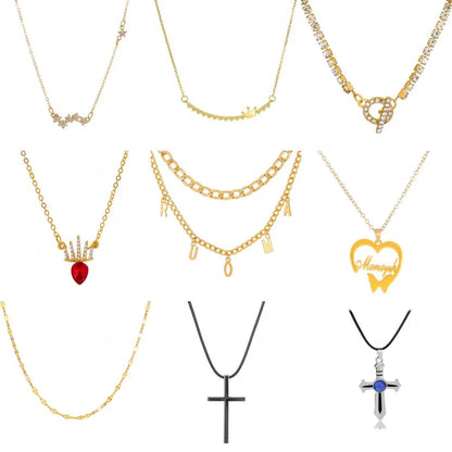 Fashion Cross Heart Shape Crown Copper Plating Artificial Rhinestones Zircon Necklace