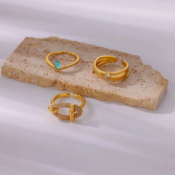 Fashion Cross Multilayer Open Ring For Women Stainless Steel Goldplated Water Drop Shape