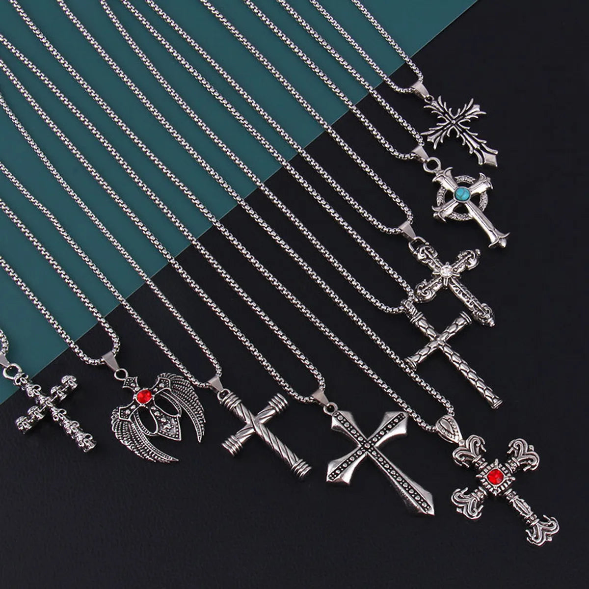 Fashion Cross Stainless Steel Alloy Inlay Rhinestones Unisex Pendant Necklace 1 Piece