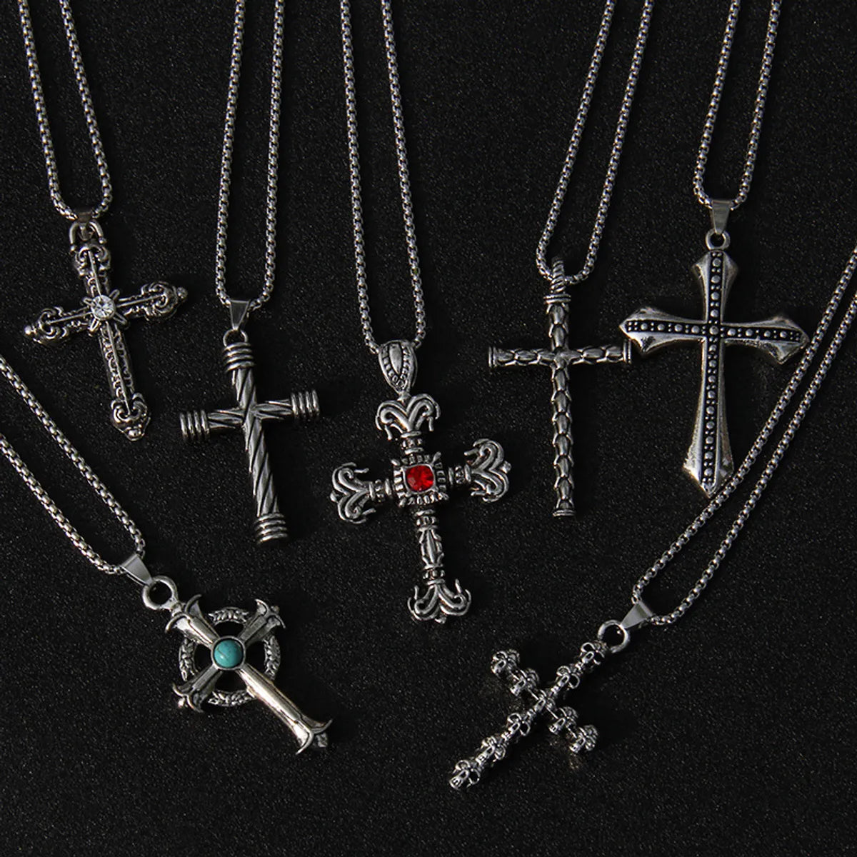 Fashion Cross Stainless Steel Alloy Inlay Rhinestones Unisex Pendant Necklace 1 Piece