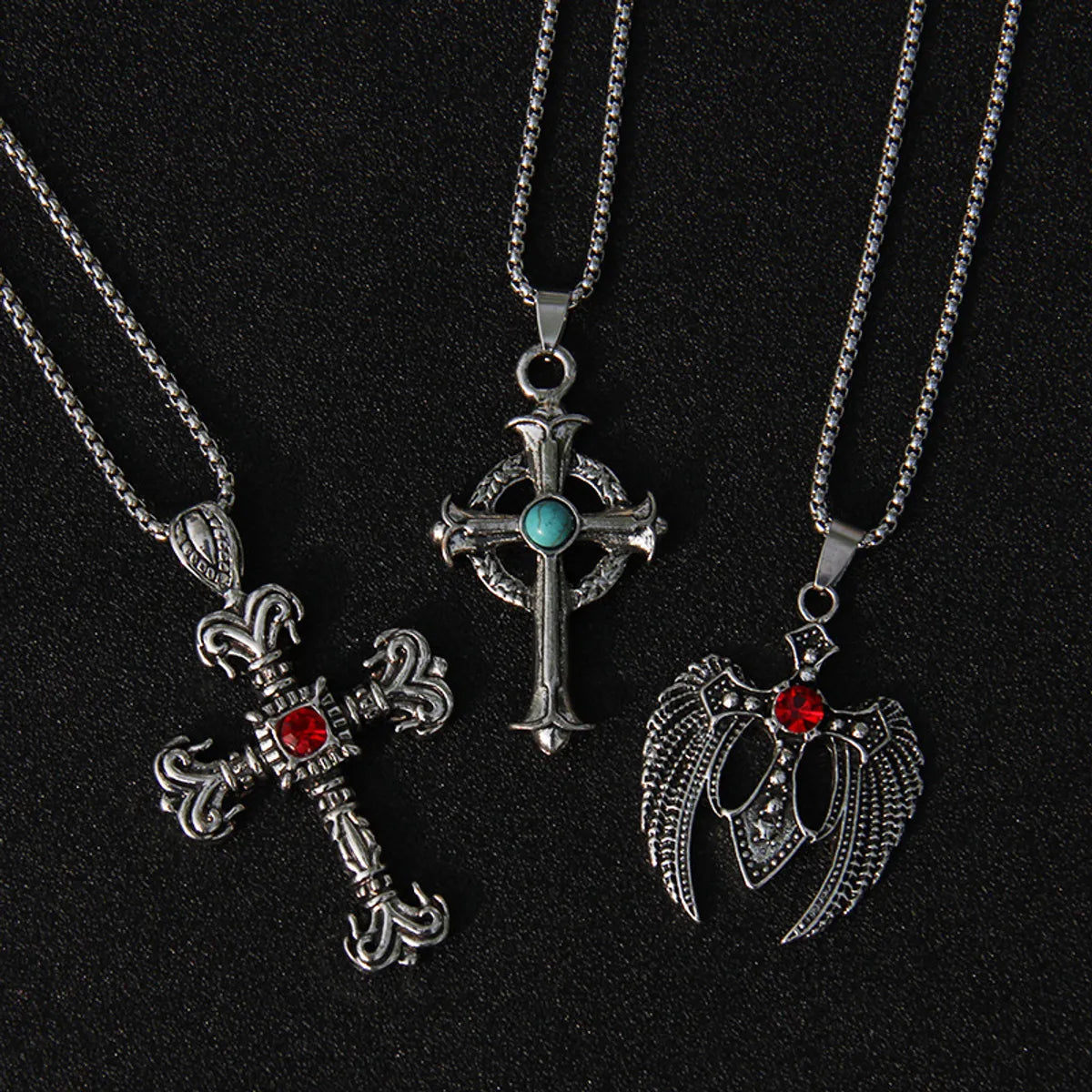 Fashion Cross Stainless Steel Alloy Inlay Rhinestones Unisex Pendant Necklace 1 Piece