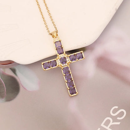 Fashion Cross Stainless Steel Copper Pendant Necklace Inlay Zircon Stainless Steel Necklaces