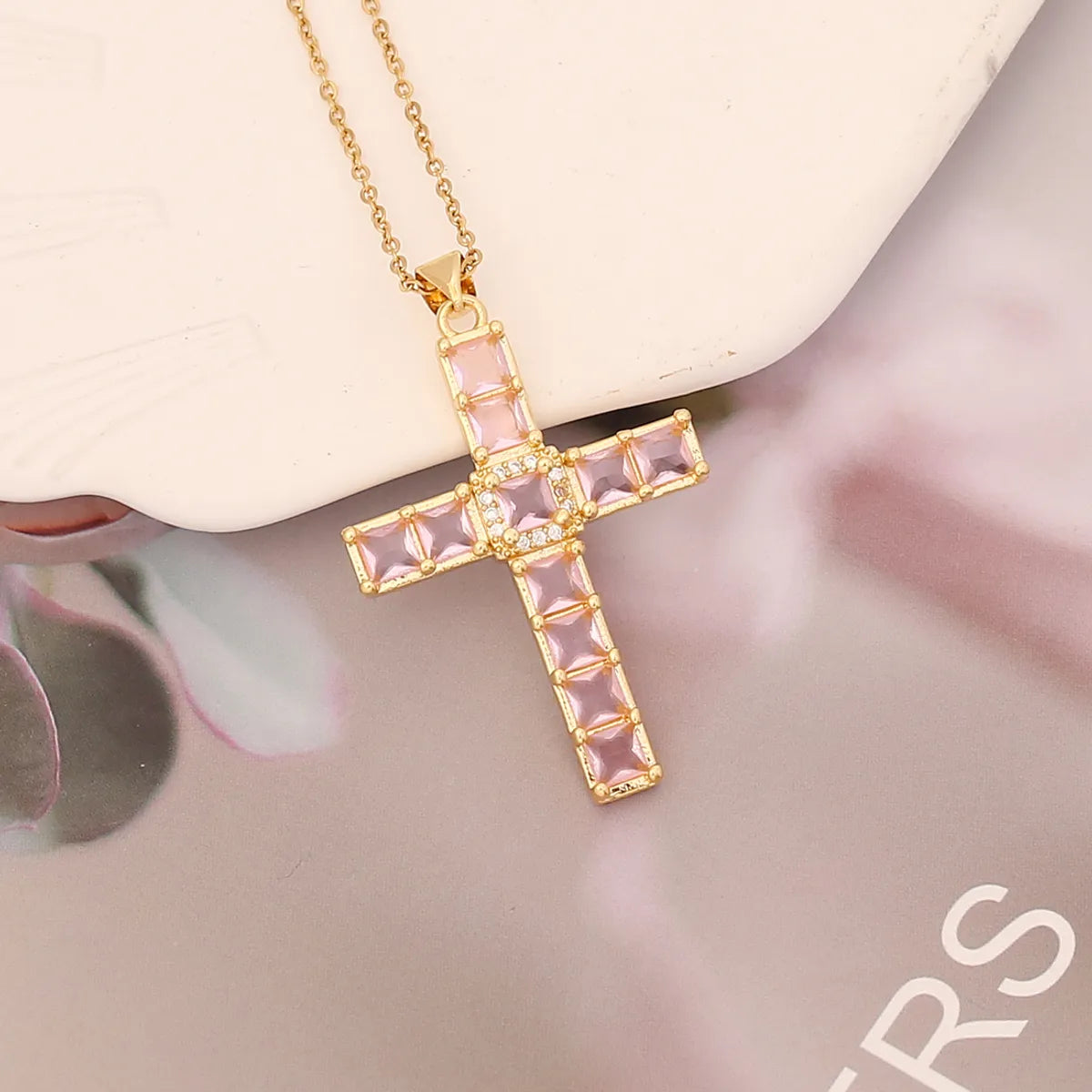 Fashion Cross Stainless Steel Copper Pendant Necklace Inlay Zircon Stainless Steel Necklaces