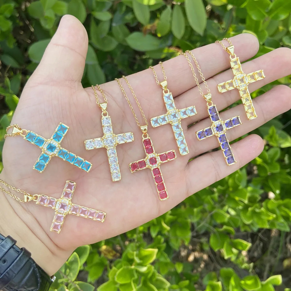 Fashion Cross Stainless Steel Copper Pendant Necklace Inlay Zircon Stainless Steel Necklaces