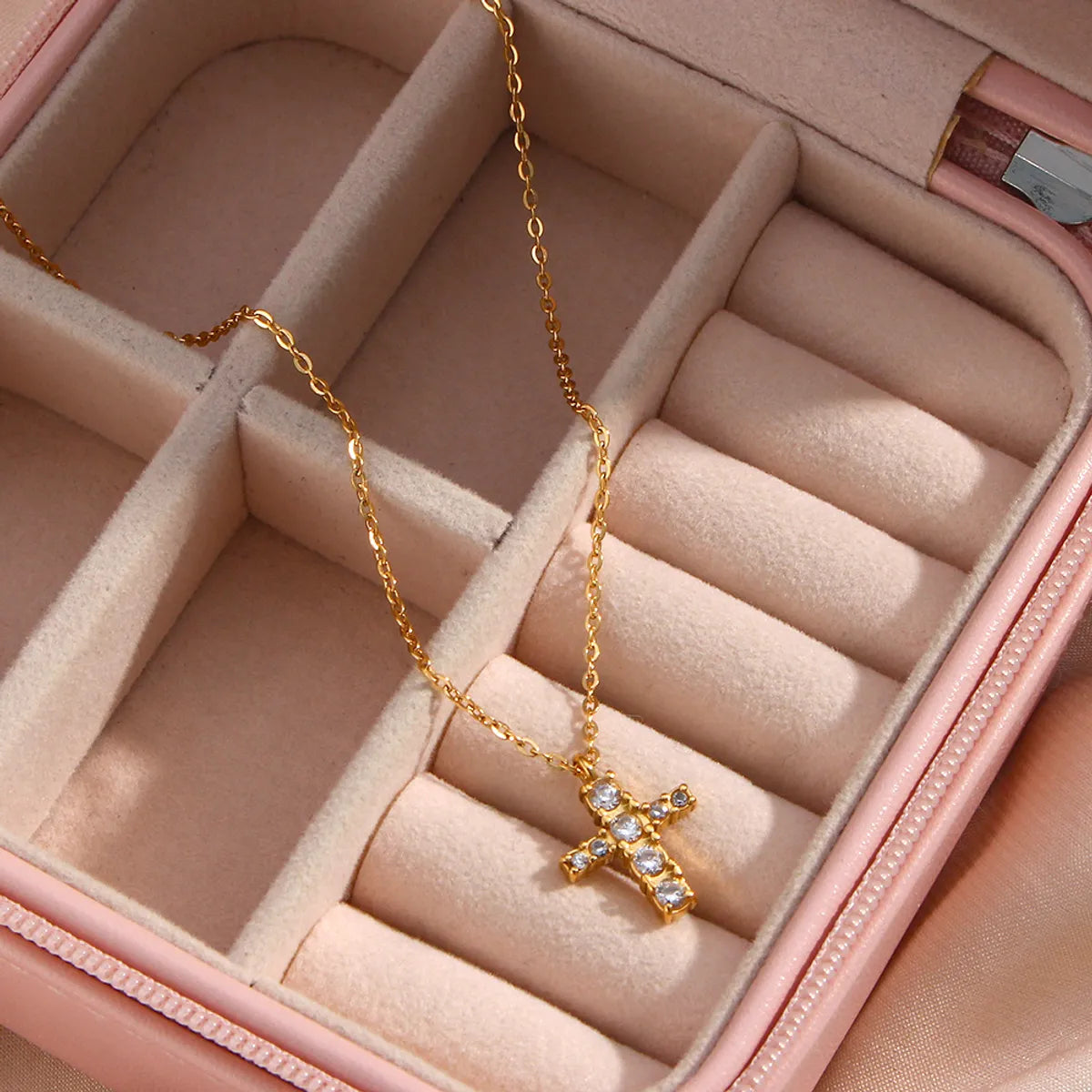 Fashion Cross Stainless Steel Plating Inlay Zircon Necklace