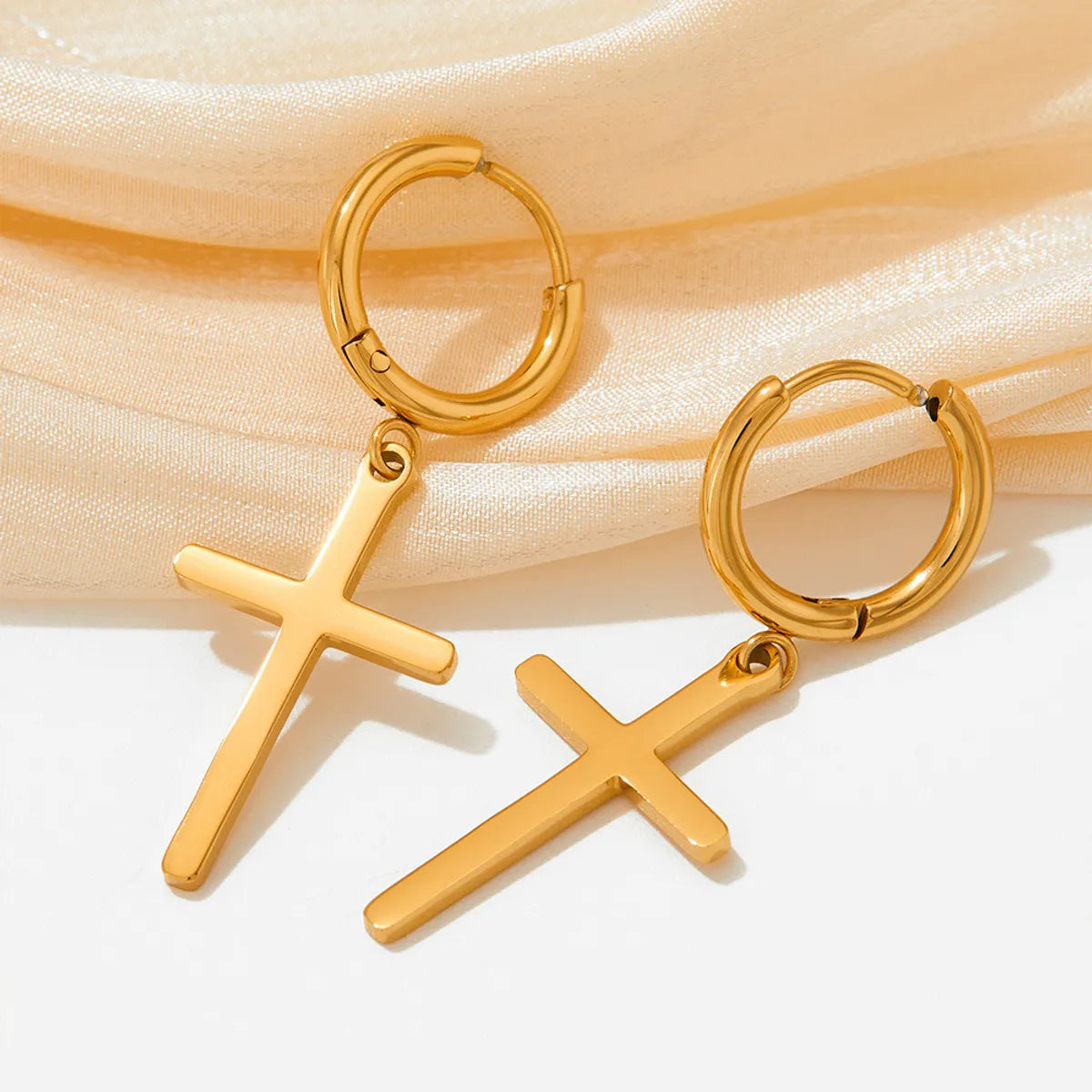 Fashion Cross Stainless Steel Plating Drop Earrings 1 Pair