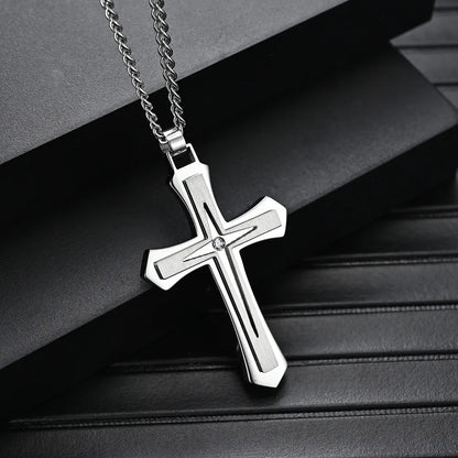 Fashion Cross Stainless Steel Plating Zircon Pendant Necklace 1 Piece