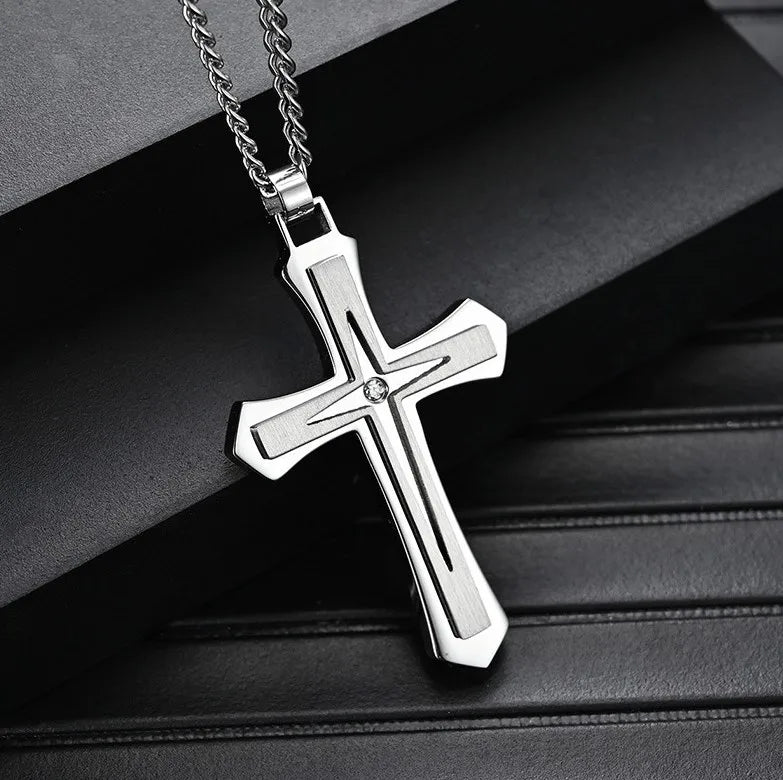 Fashion Cross Stainless Steel Plating Zircon Pendant Necklace 1 Piece