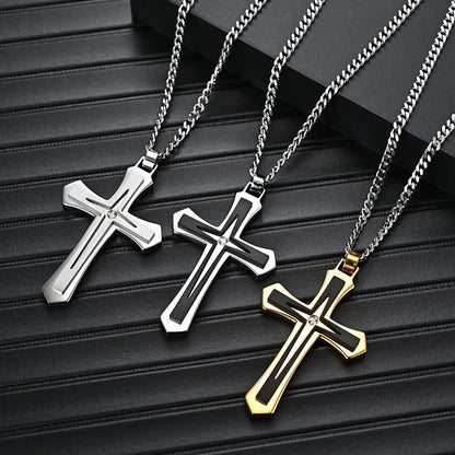 Fashion Cross Stainless Steel Plating Zircon Pendant Necklace 1 Piece