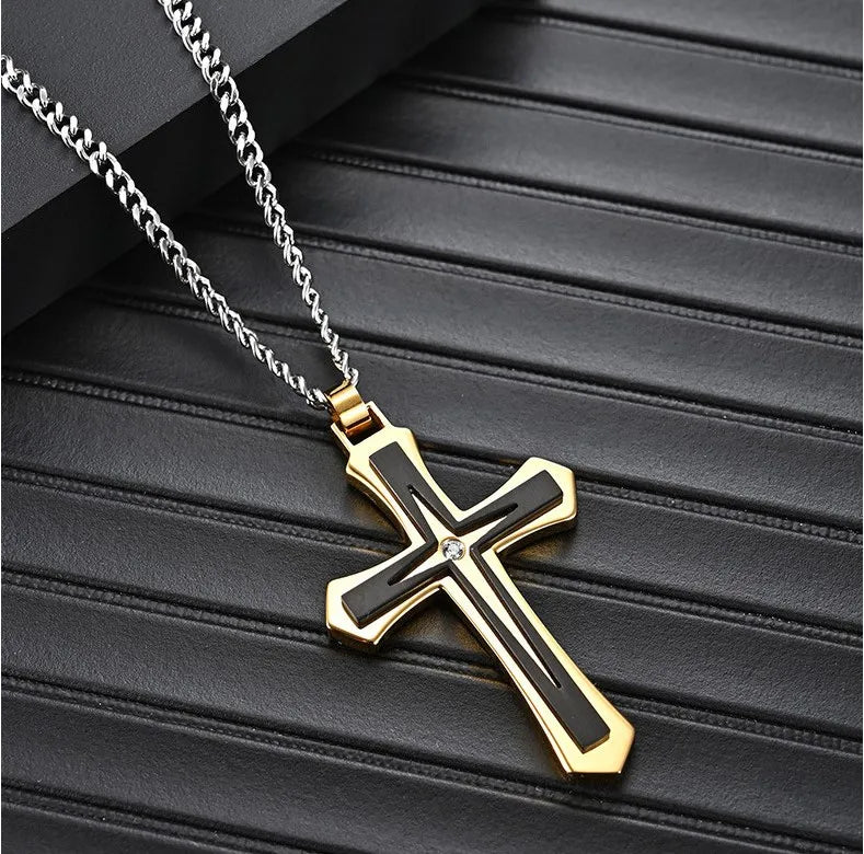 Fashion Cross Stainless Steel Plating Zircon Pendant Necklace 1 Piece