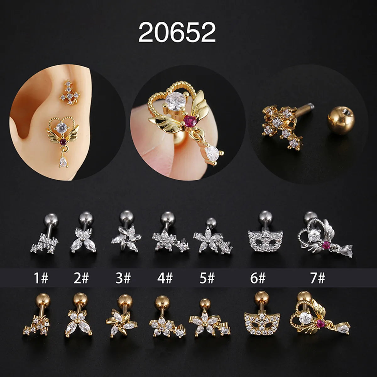 Fashion Cross Star Butterfly Stainless Steel Inlay Zircon Ear Studs 1 Piece