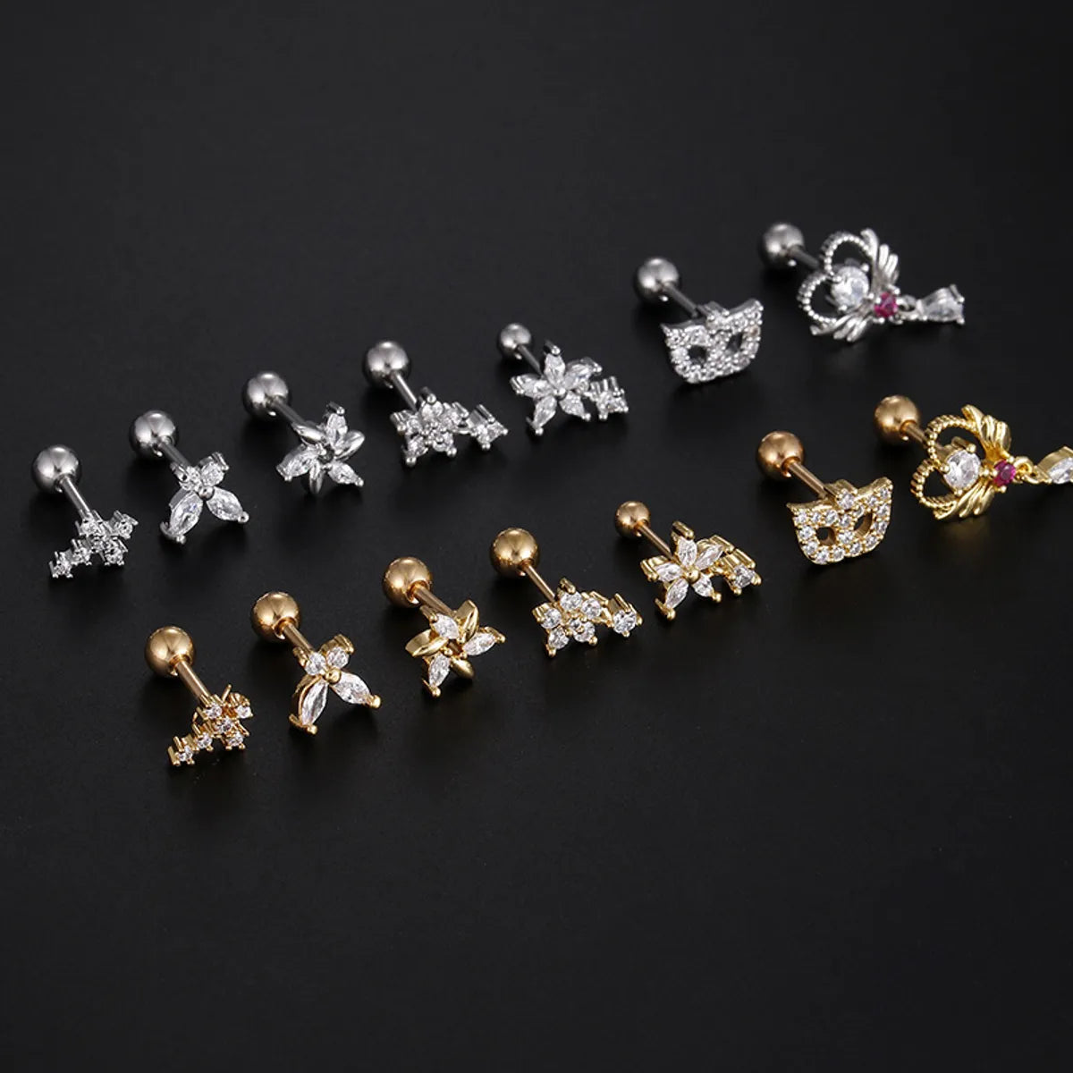 Fashion Cross Star Butterfly Stainless Steel Inlay Zircon Ear Studs 1 Piece