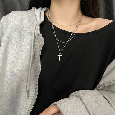 Fashion Cross Titanium Steel Metal Chain Necklace 1 Piece