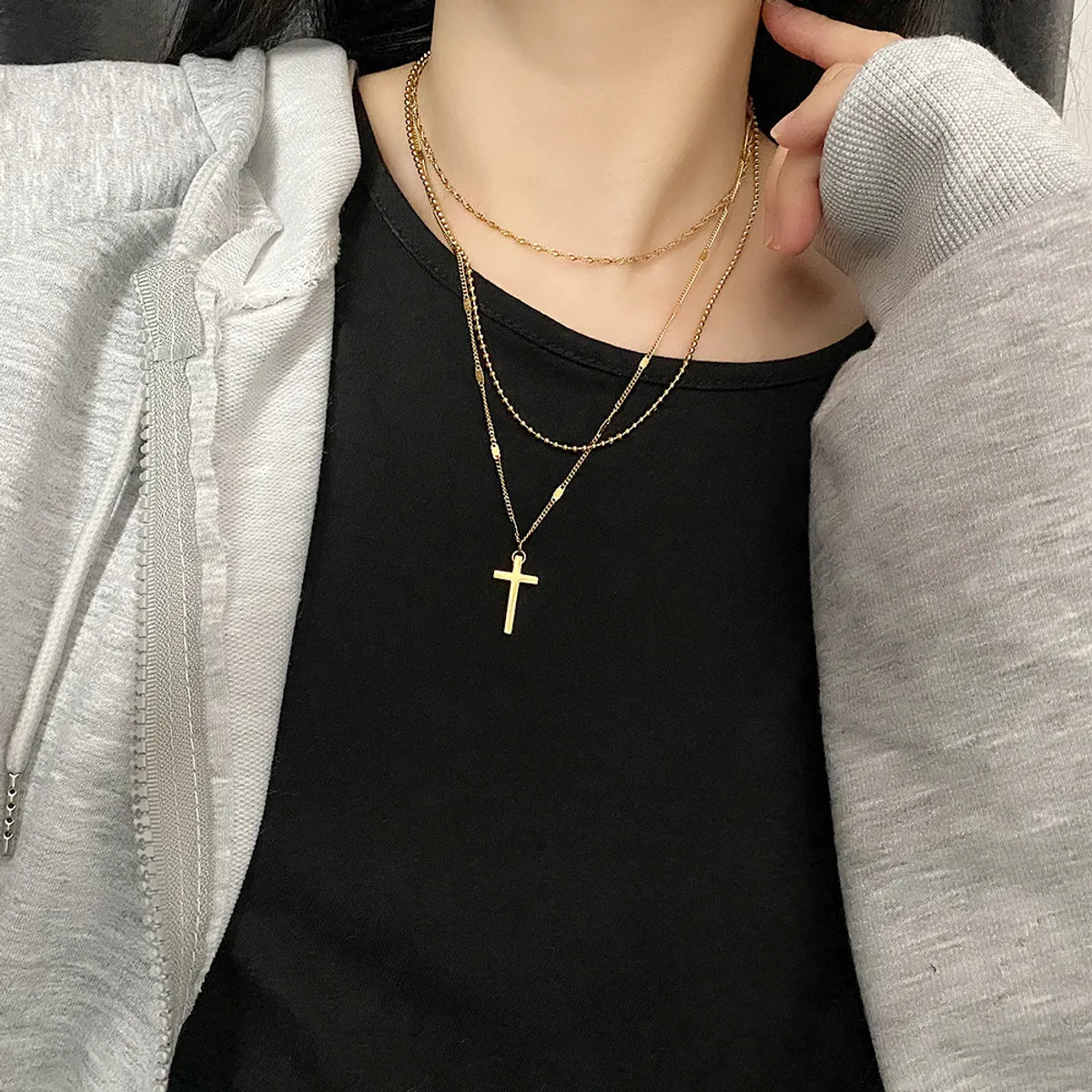 Fashion Cross Titanium Steel Metal Chain Necklace 1 Piece