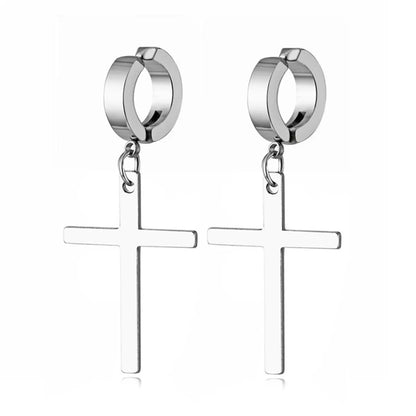 Fashion Cross Titanium Steel Plating Dangling Earrings 1 Piece