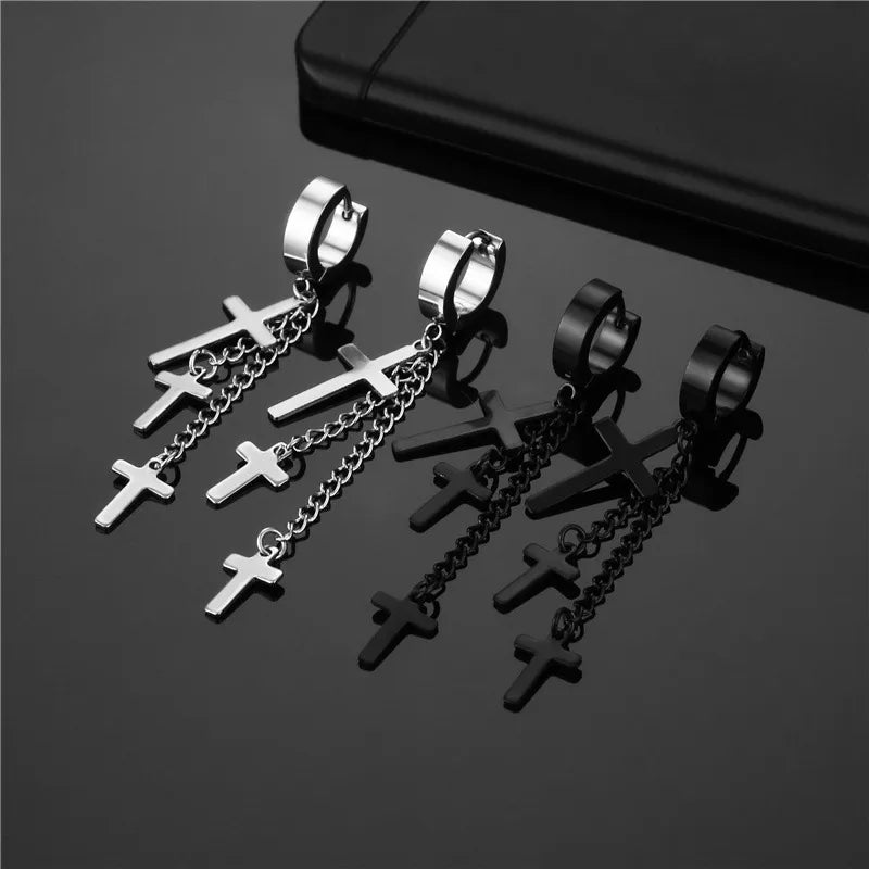 Fashion Cross Titanium Steel Plating Drop Earrings 1 Piece