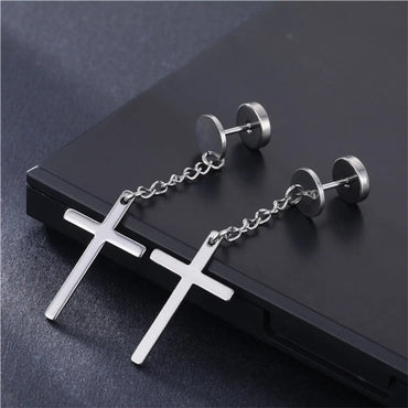 Fashion Cross Titanium Steel Plating Drop Earrings 1 Piece