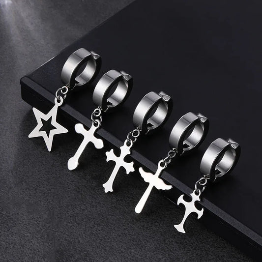 Fashion Cross Titanium Steel Plating Drop Earrings 1 Piece