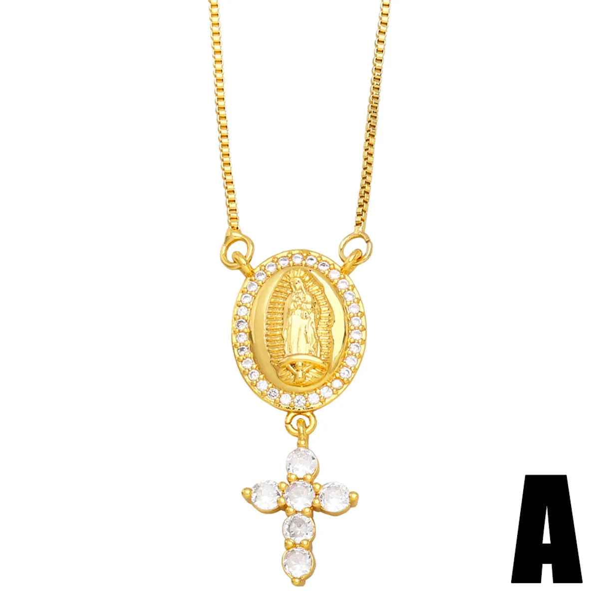 Fashion Cross Virgin Mary Dreamcatcher Copper Patchwork Gold Plated Zircon Pendant Necklace 1 Piece