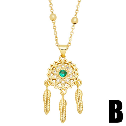 Fashion Cross Virgin Mary Dreamcatcher Copper Patchwork Gold Plated Zircon Pendant Necklace 1 Piece