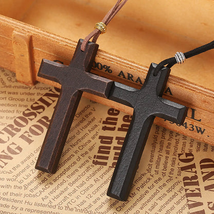 Fashion Cross Wood Unisex Pendant Necklace Long Necklace