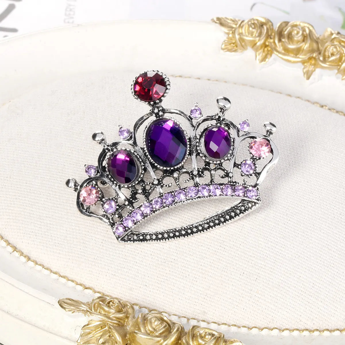 Fashion Crown Alloy Plating Inlay Rhinestones Women'S Brooches