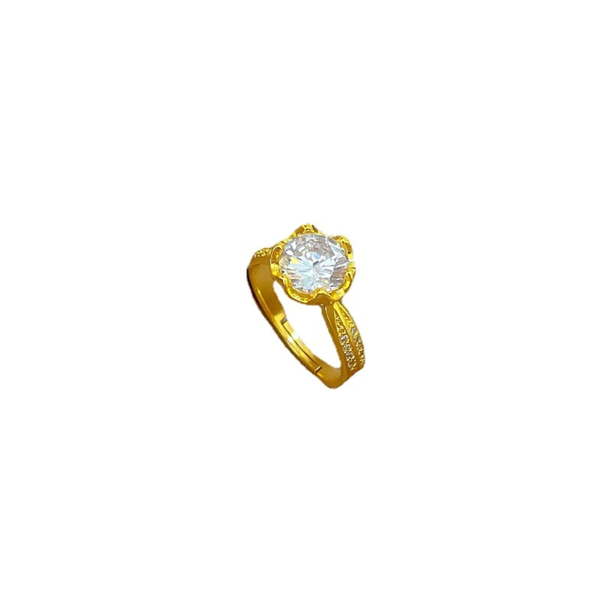 Fashion Crown Brass Inlay Zircon Open Ring 1 Piece