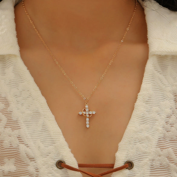 Fashion Crown Cross Jewelry Copper Regular Chain Diamond Design Women's Highend Jewelry Wholesale