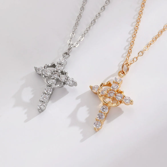 Fashion Crown Cross Jewelry Copper Regular Chain Diamond Design Women's Highend Jewelry Wholesale