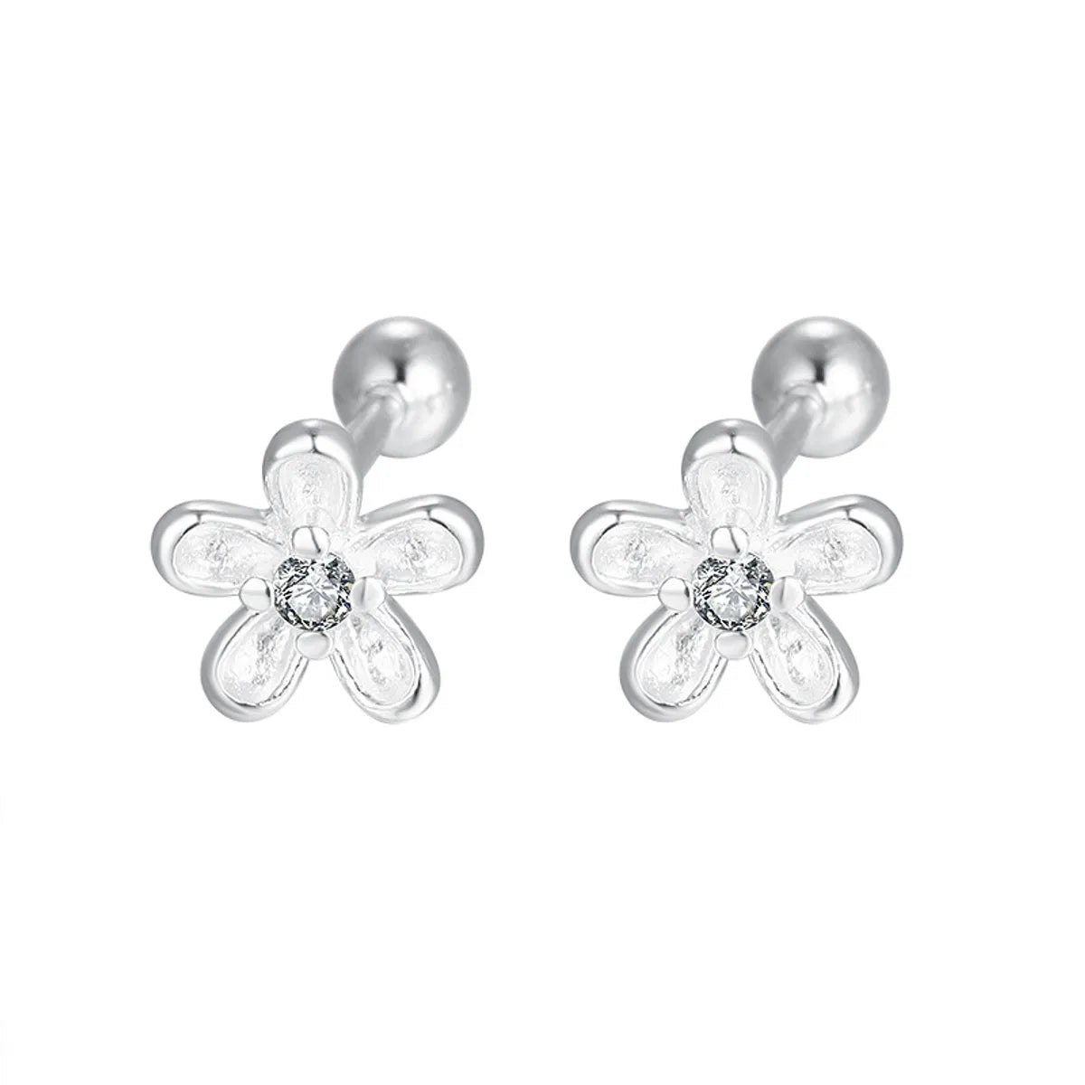 Fashion Crown Flower Fish Tail Silver Inlay Zircon Ear Studs 1 Pair