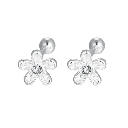 Fashion Crown Flower Fish Tail Silver Inlay Zircon Ear Studs 1 Pair