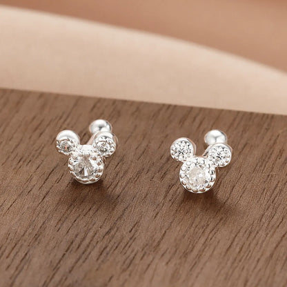 Fashion Crown Flower Fish Tail Silver Inlay Zircon Ear Studs 1 Pair