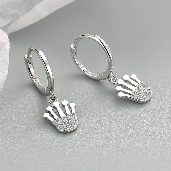 Fashion Crown Shaped Zircon Inlaid Sterling Silver Earrings Geometric Electroplated Ear Buckle Style